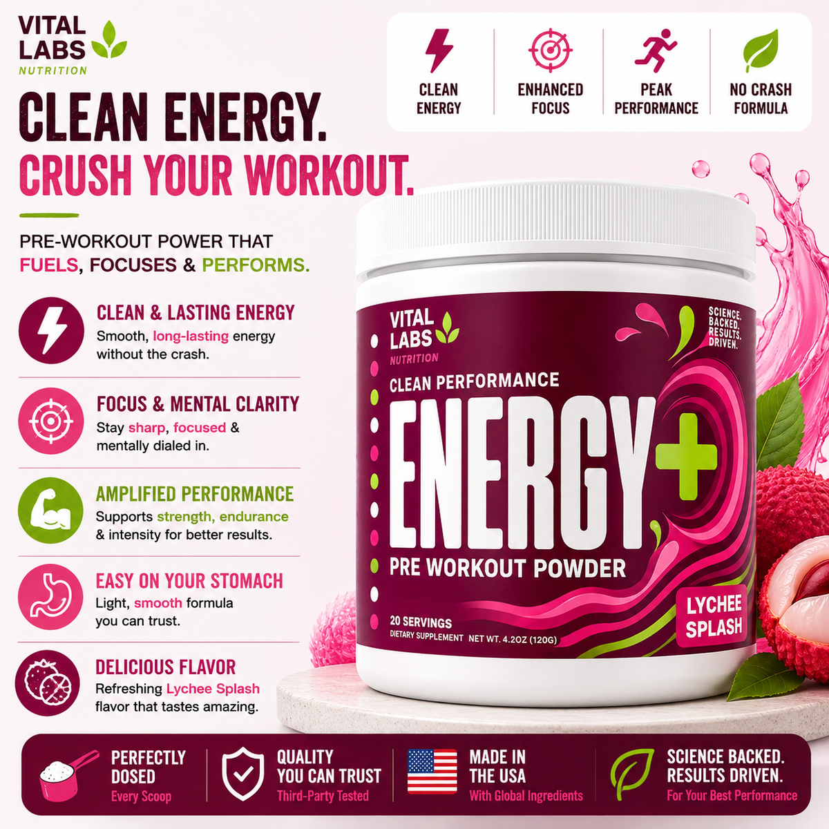 Energy+ Pre Workout Powder | Lychee Splash